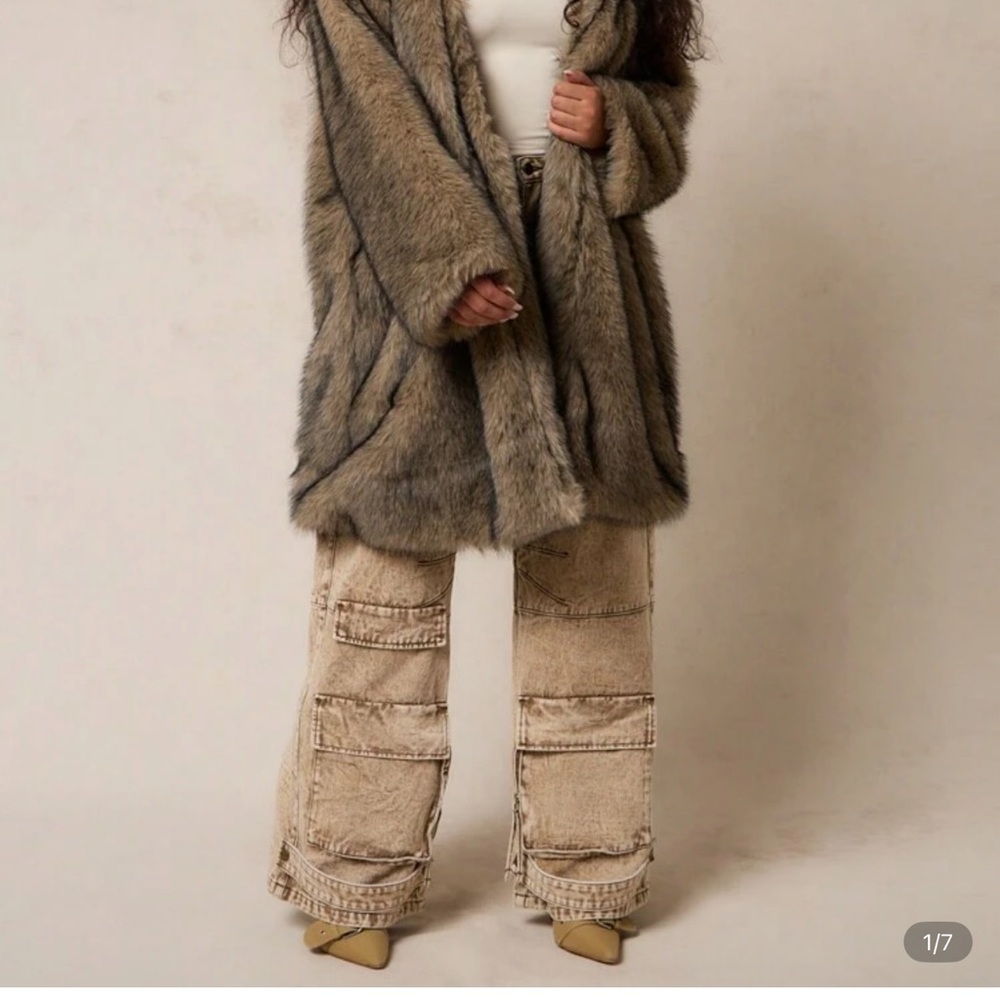 SHEIN Faux Fur Cape Coat in Brown